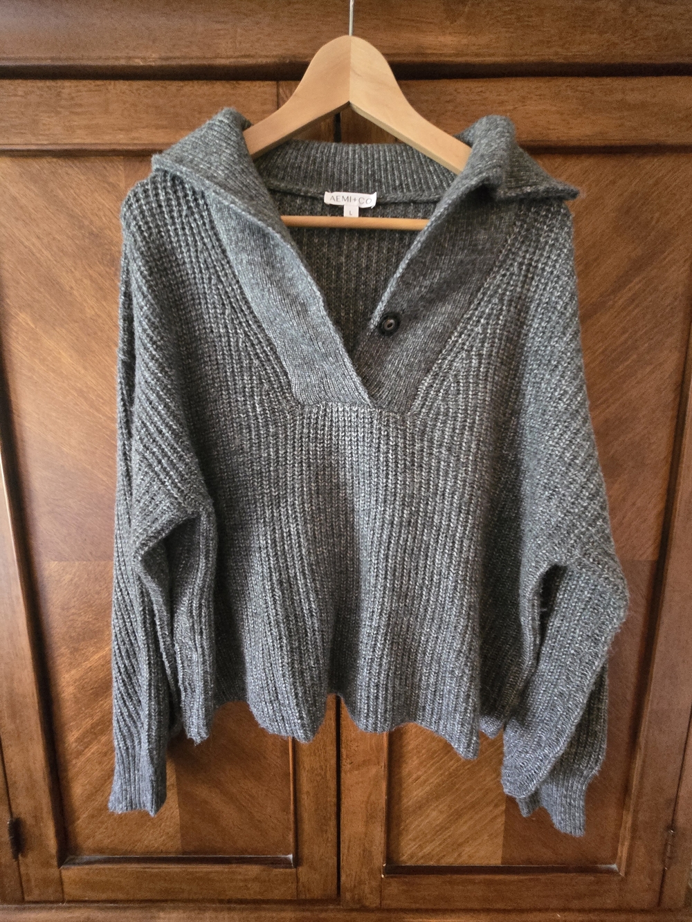 AEM Studio Gray Ribbed Collared Knit Pullover
